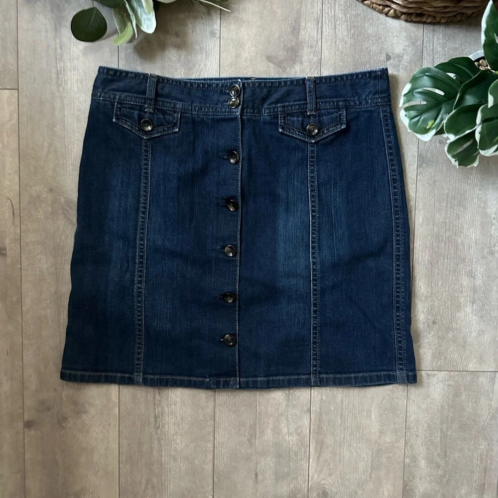 Y2K Ann Taylor Denim Button-Front Skirt Stretch